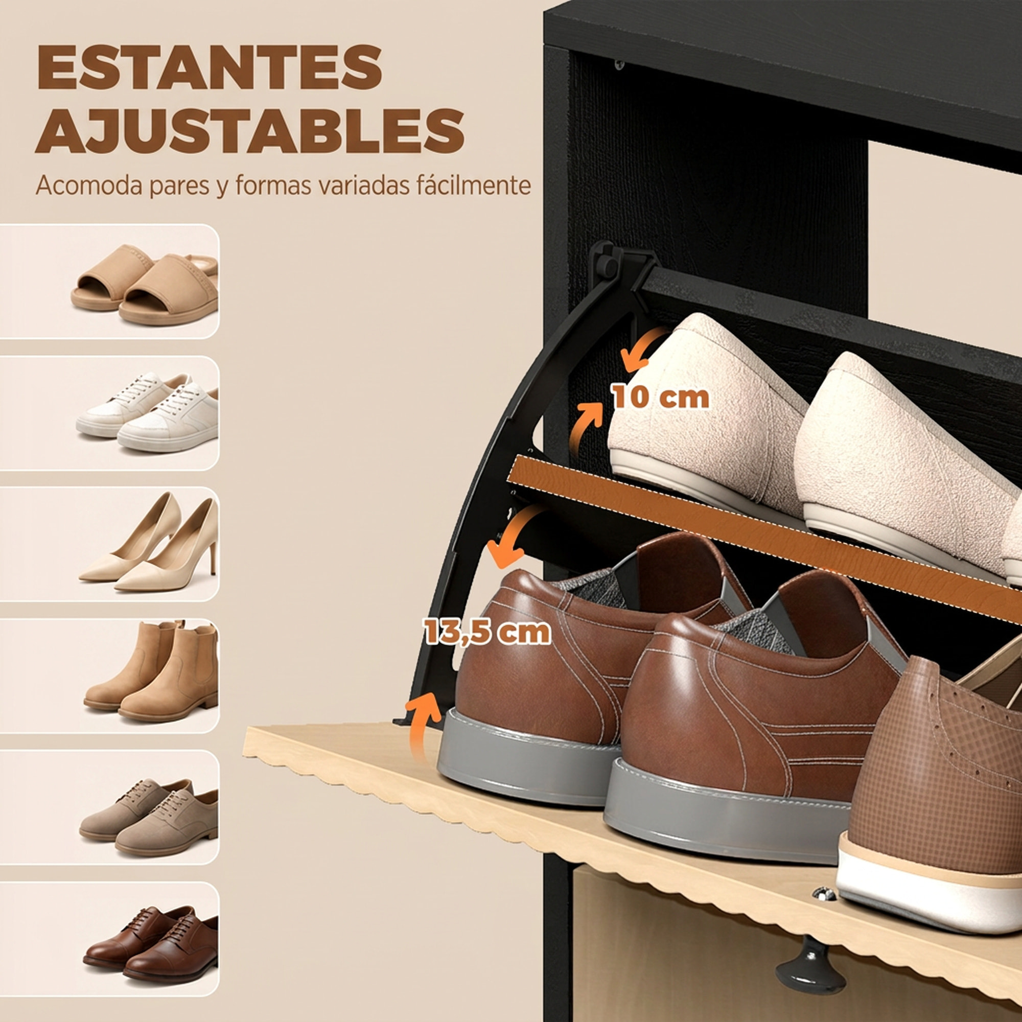 HOMCOM Zapatero Estrecho con 2 Cajones Abatibles, Armario, Taburete Oculto, Mueble Zapatero Moderno con Estantes Ajustables, para 8-10 Pares de Zapatos, para Pasillos, Entradas, 100x23,8x100 cm, Roble