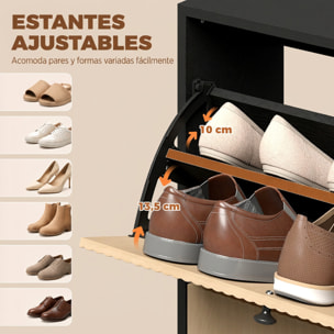 HOMCOM Zapatero Estrecho con 2 Cajones Abatibles, Armario, Taburete Oculto, Mueble Zapatero Moderno con Estantes Ajustables, para 8-10 Pares de Zapatos, para Pasillos, Entradas, 100x23,8x100 cm, Roble