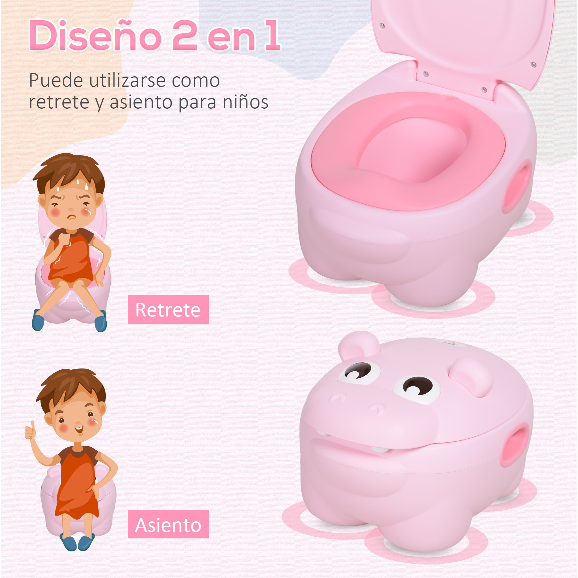 Inodoro Infantil con Forma de Hipopótamo Rosa