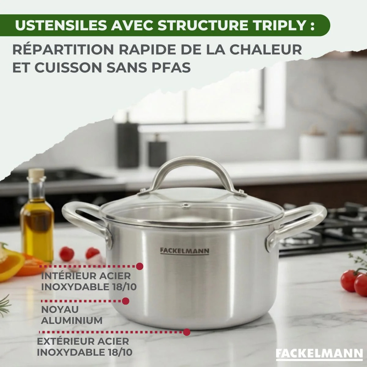 Poêles à Frire, Casseroles, Faitouts inox 18/10 Triply Fackelmann Vita3