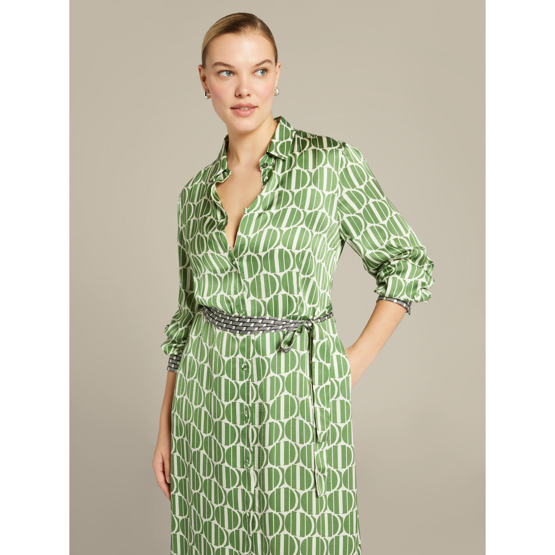 Elena Mirò - Vestido camisero de raso estampado - Verde