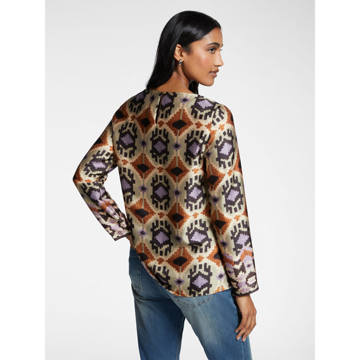 Elena Mirò - Blusa in raso dalla stampa etnica - Beige