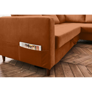 Anna - canapé d'angle droit - 5 places - convertible - en velours - Rouille