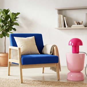 Fauteuil en cannage et velours côtelé - MANI