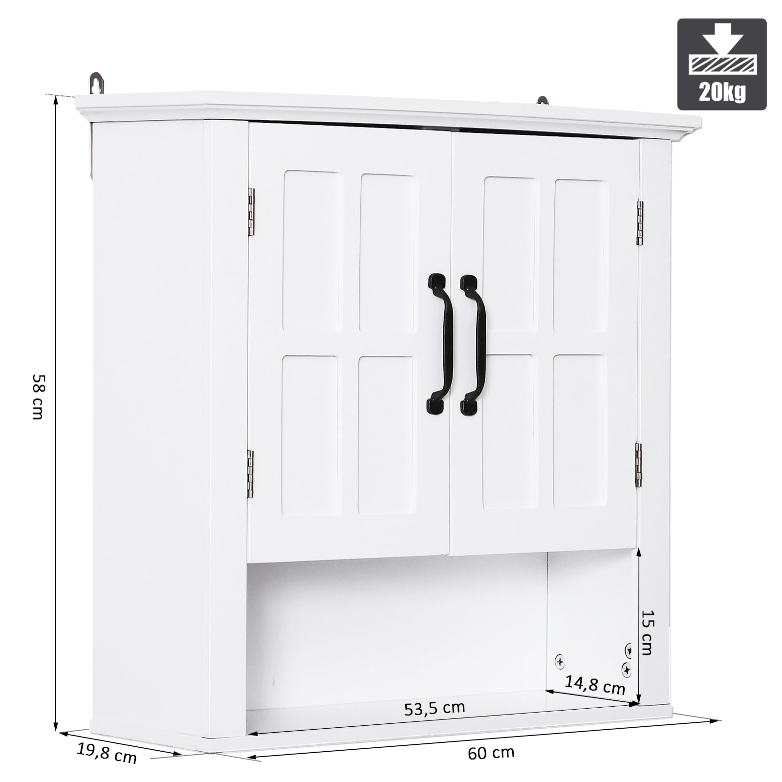 Armoire haute murale 2 portes 2 étagères niche blanc