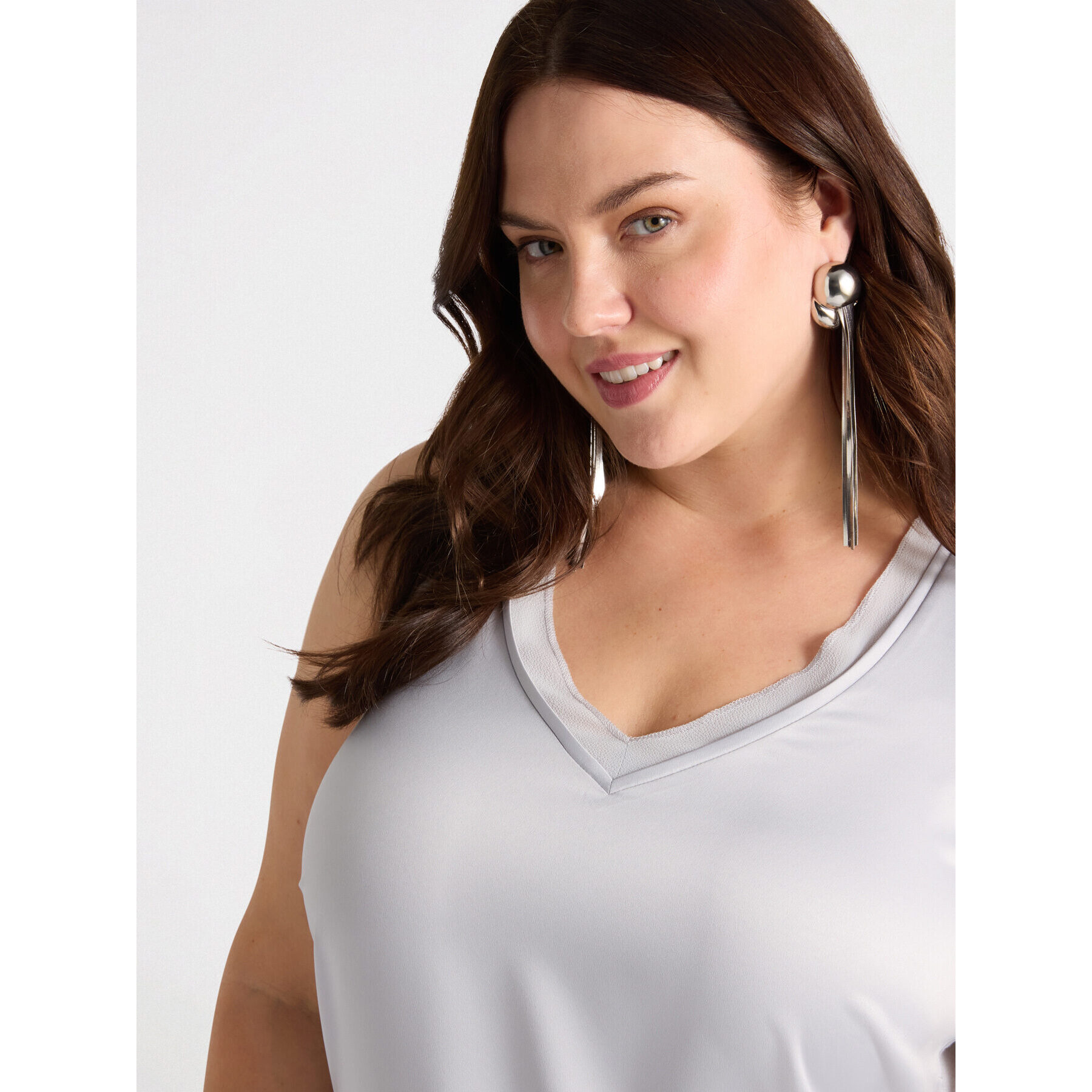 Fiorella Rubino - Top in due tessuti con scollo a V - Grigio