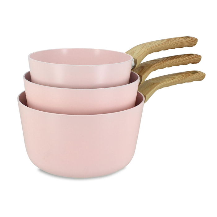 Lot de 3 casseroles revêtement céramique rose - tous feux COLORAMA