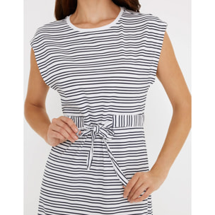 Vestido Corto Algodón de Rayas Azul Marino - Furia