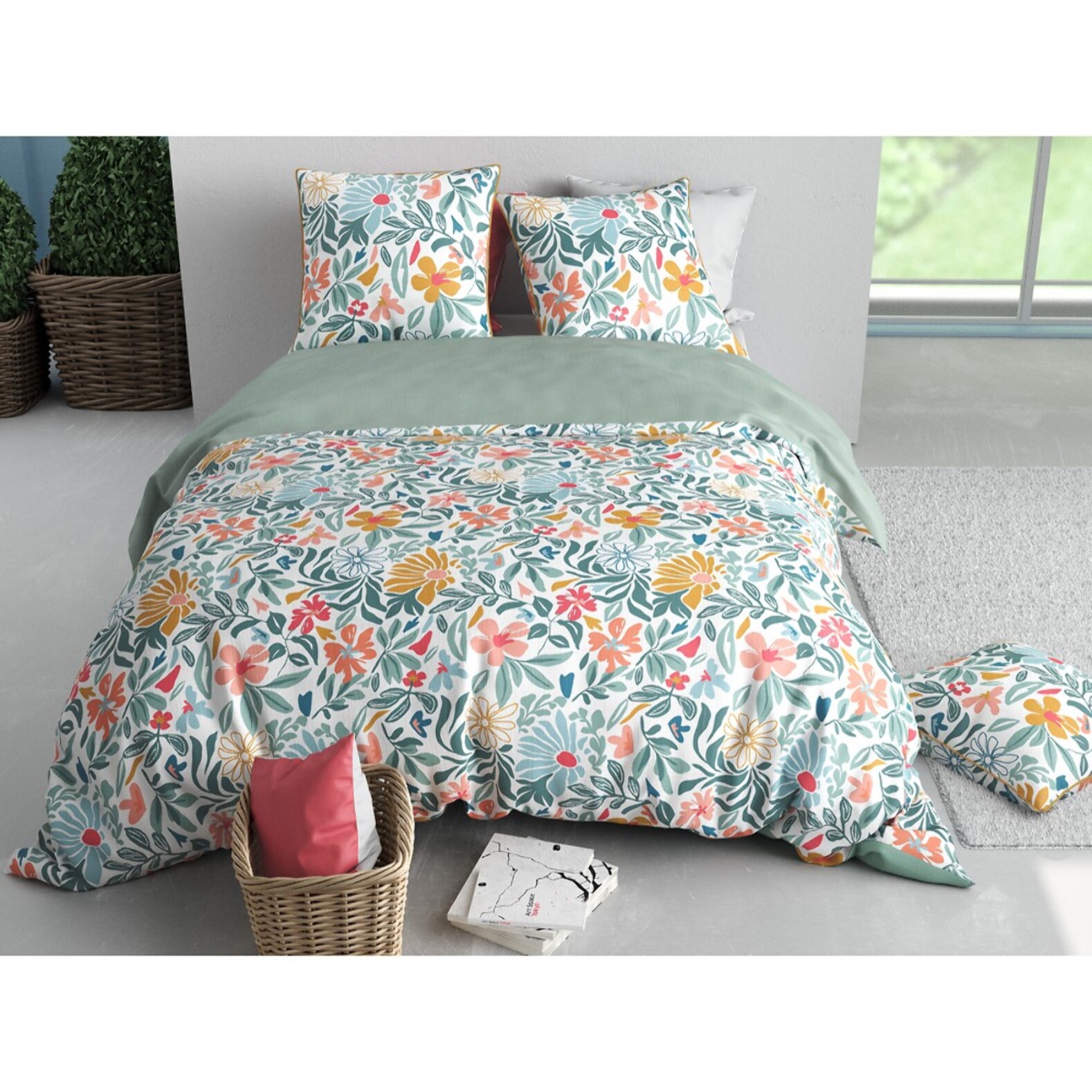 Parure Housse De Couette 3pcs 100% Satin de Coton 120 Fils THELMA