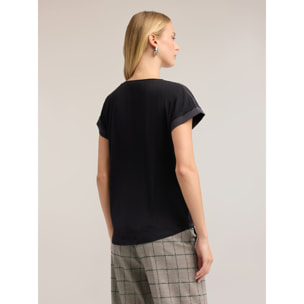 Motivi - T-shirt bimaterica - Nero