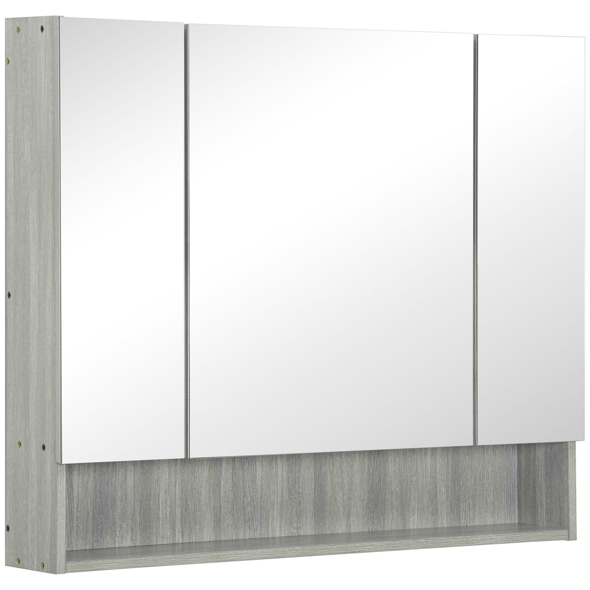 Armoire miroir salle de bain 3 portes 5 étagères, niche - 90 x 15 x 75 cm - effet bois gris