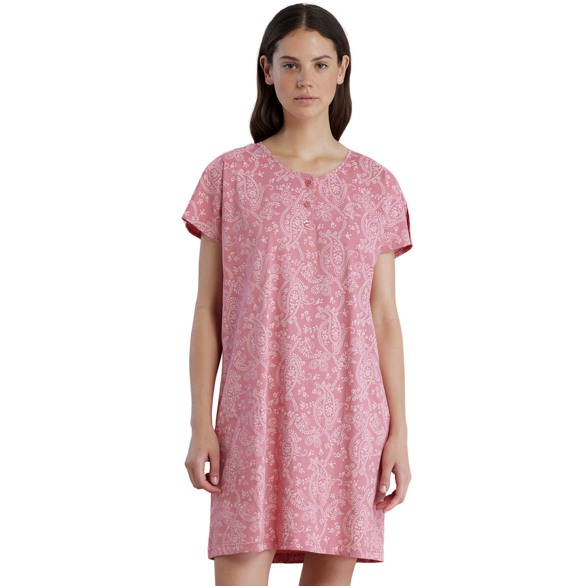 Camicia da notte donna manica corta collo 3 bottoni articolo cachemire Noidinotte