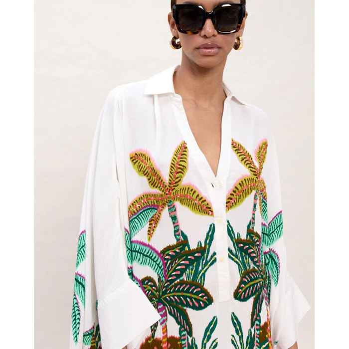 Camicia oversize con stampa di palme multicolore