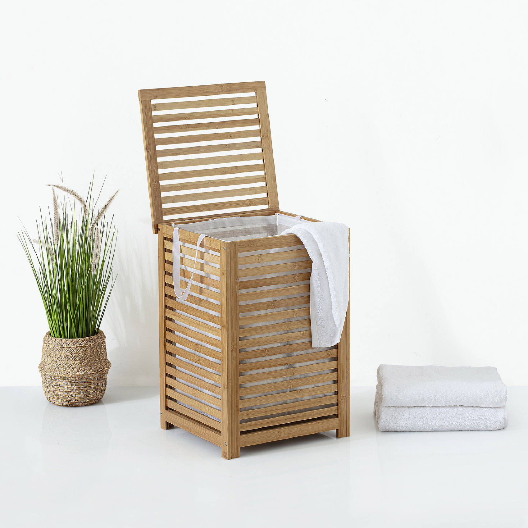 Panier à linge en bambou naturel 65 L - Naturel