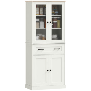 Alacena de Cocina, Mueble Auxiliar de Cocina con 2 Puertas de Acrílico, Cajón Grande, Estantes Ajustables, para Comedor, 76x40x182,5 cm, Crema
