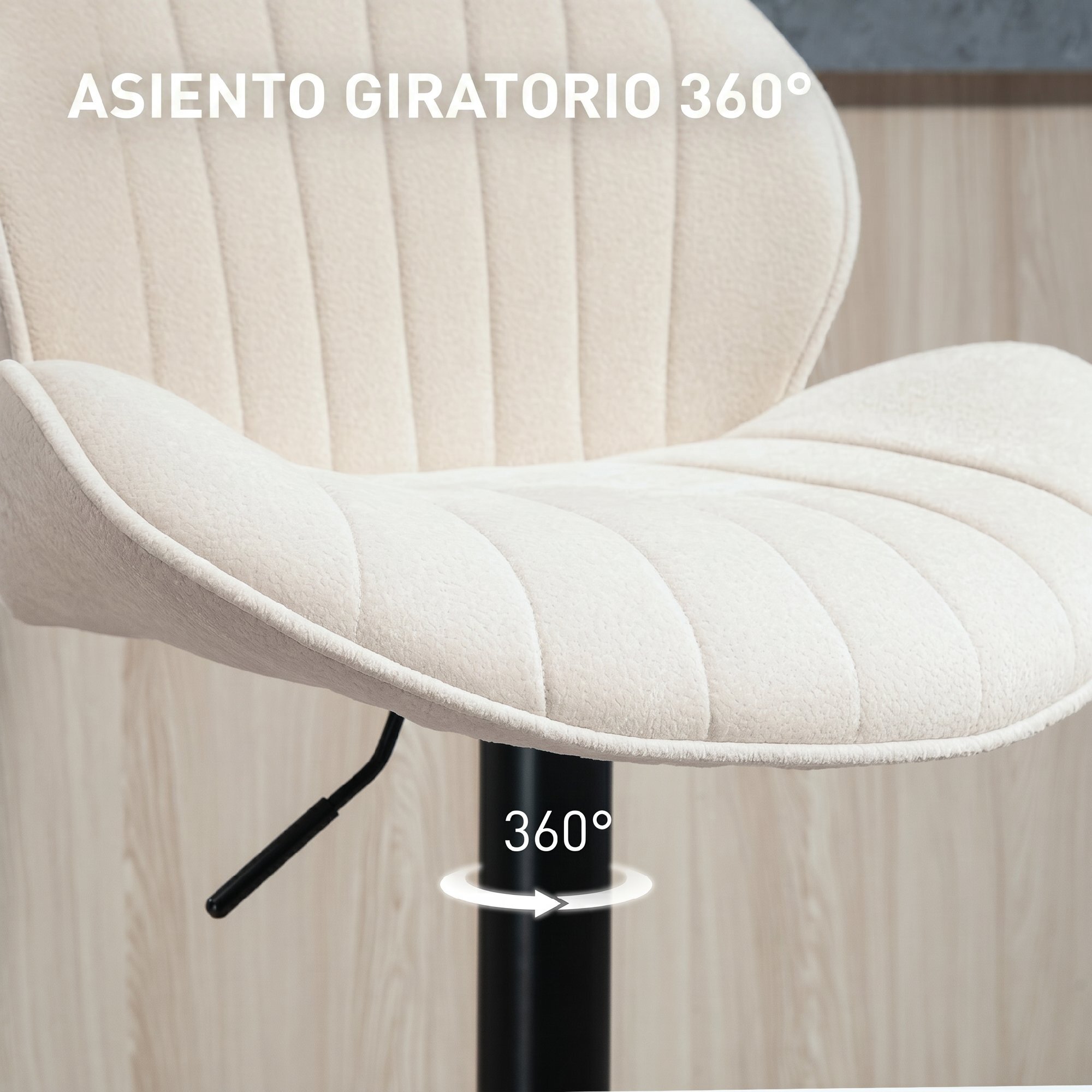 Juego de 2 Taburetes de Bar Giratorios, Taburetes Altos de Cocina con Altura Ajustable 62-83 cm, Sillas Altas de Cocina, Tapizada en Chenilla, Respaldo y Reposapiés, Marco de Acero, Beige