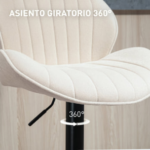 Juego de 2 Taburetes de Bar Giratorios, Taburetes Altos de Cocina con Altura Ajustable 62-83 cm, Sillas Altas de Cocina, Tapizada en Chenilla, Respaldo y Reposapiés, Marco de Acero, Beige
