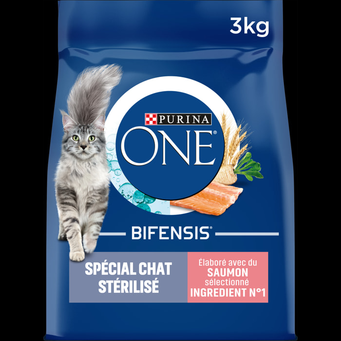 PURINA ONE Chat Stérilisé Saumon 3KG - Lot de 4