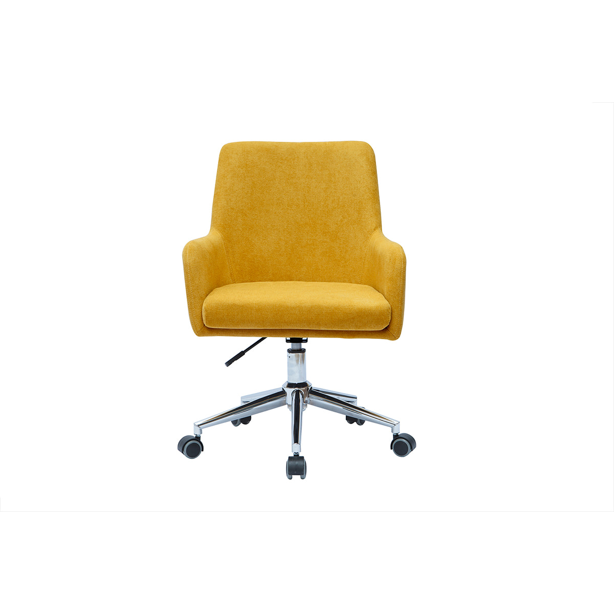 Chaise de bureau à roulettes en tissu effet velours jaune moutarde et acier chromé SHANA