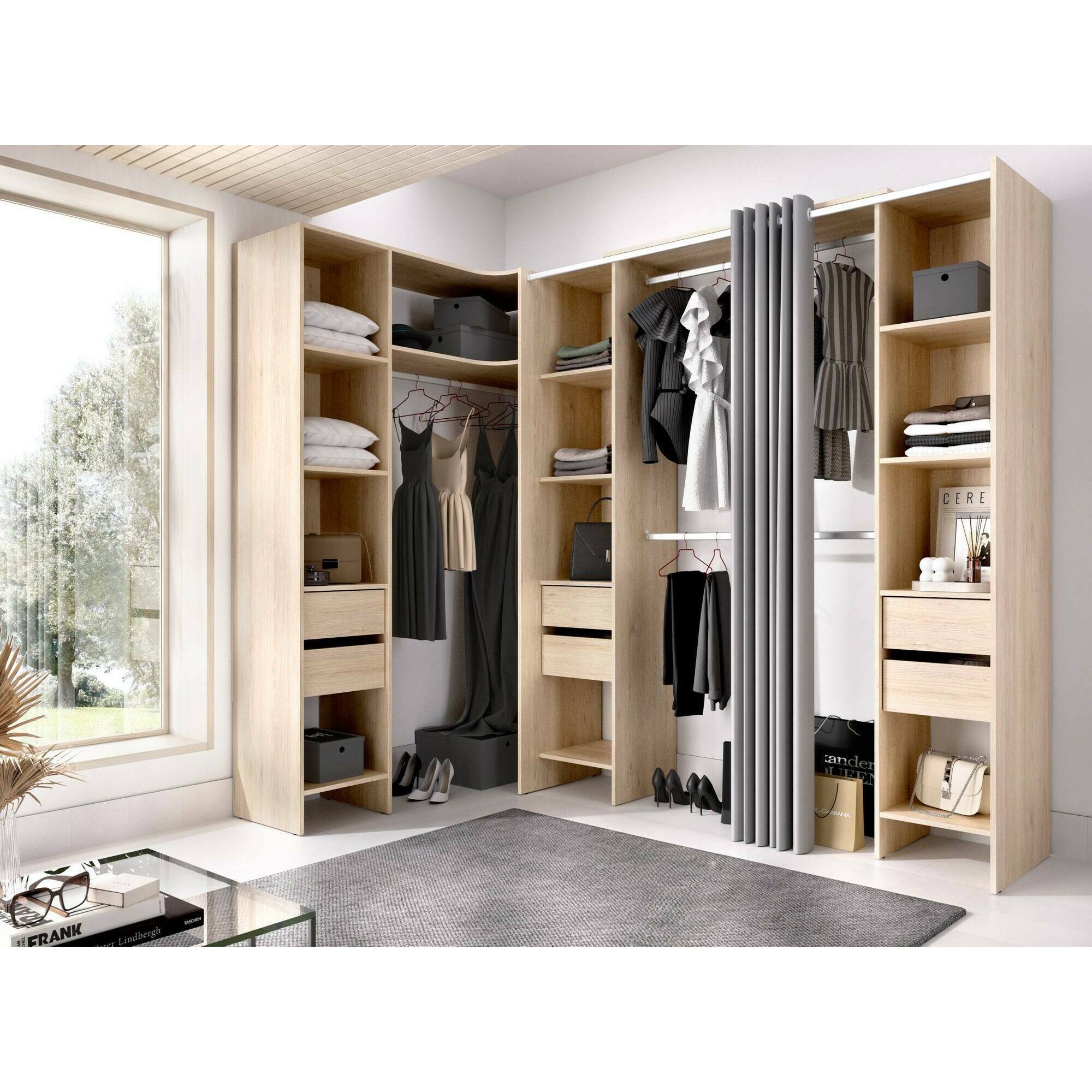 Guardaroba grande Alanno, Mobile camera da letto, Cabina armadio portabiti, Armadio appendiabiti, 234x141 h205 cm, Rovere