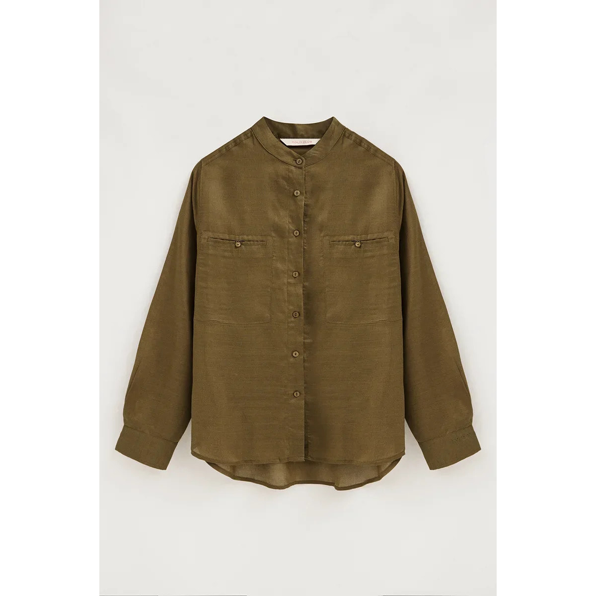 Camisa caqui oscuro de ramio con cuello mao y corte holgado con bordado Polo Club