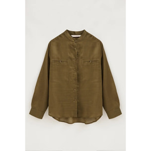 Camisa caqui oscuro de ramio con cuello mao y corte holgado con bordado Polo Club