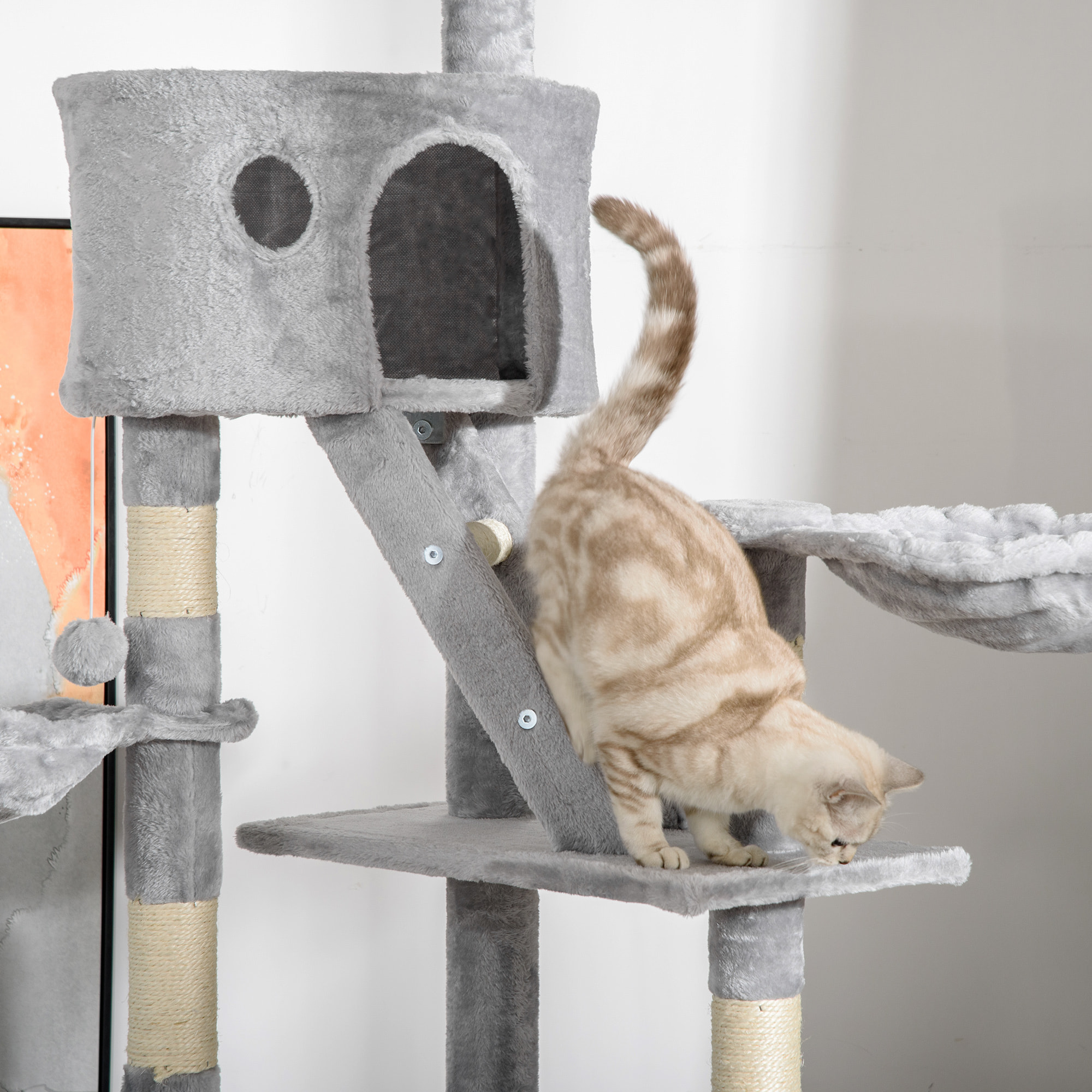 Arbre à chat design XXL réglable H.240-260 cm multi-équipement gris
