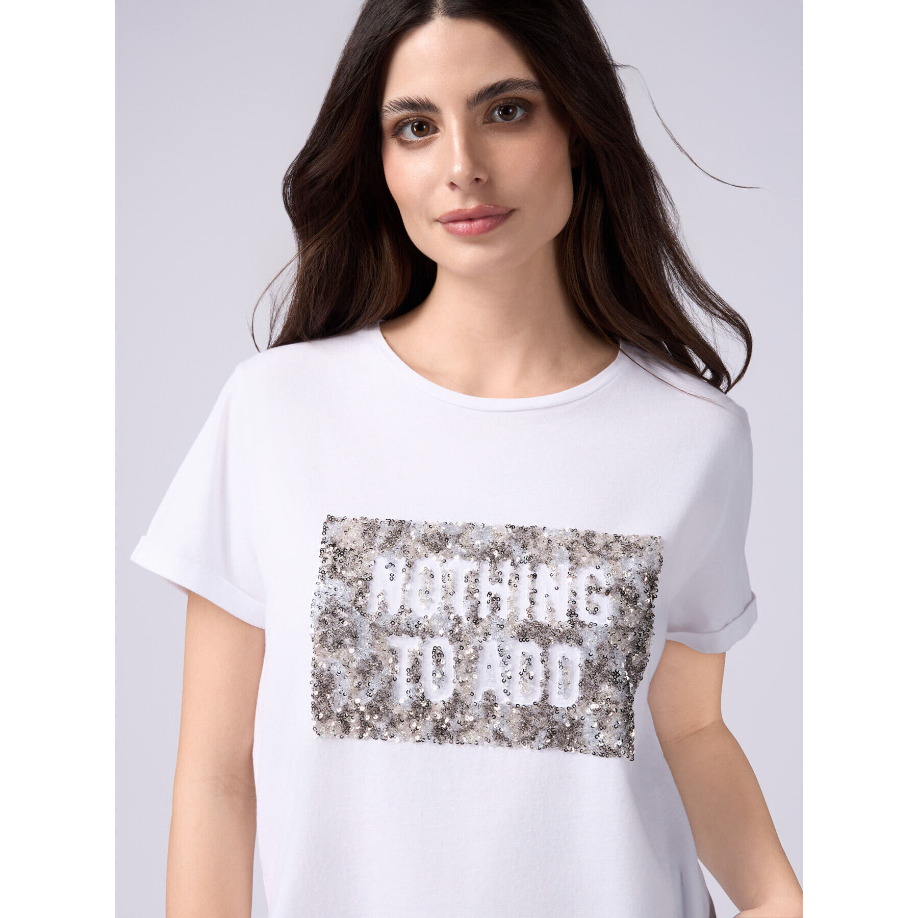 Oltre - T-shirt con ricamo in paillettes - Bianco