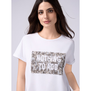Oltre - T-shirt con ricamo in paillettes - Bianco