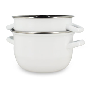 Marmite à moules 18cm en acier émaillé blanc