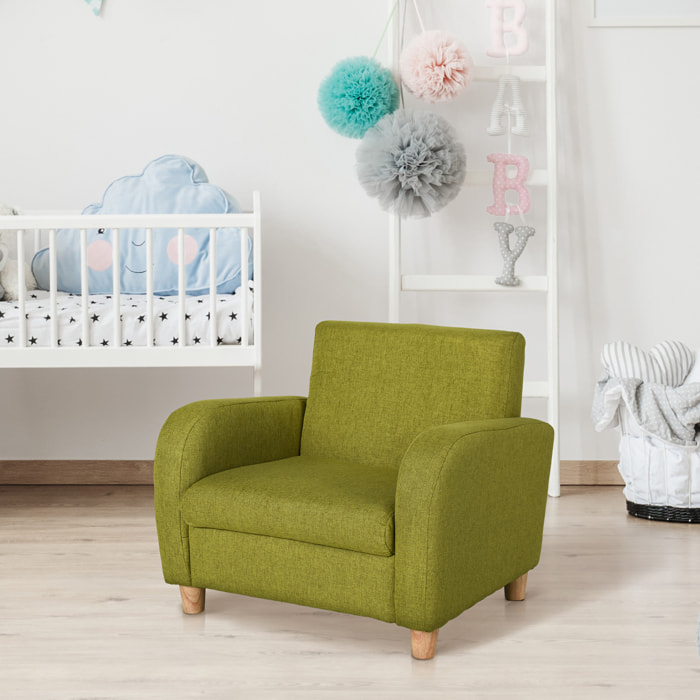 Sillón Infantil Mini Sofá para Niños de +3 Años con Asiento Acolchado Reposabrazos y Estructura de Madera Carga Máx. de 65 kg 49x45x44 cm Verde