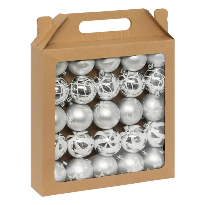 Boules de Noël "Colorama de Noël" lot de 25 en plastique D6cm argent blanc