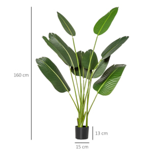 HOMCOM Planta Artificial Bananera de 160 cm con Maceta y 10 Hojas Realistas Planta Tropical Sintética para Decoración en Interior y Exterior Oficina Hogar Verde