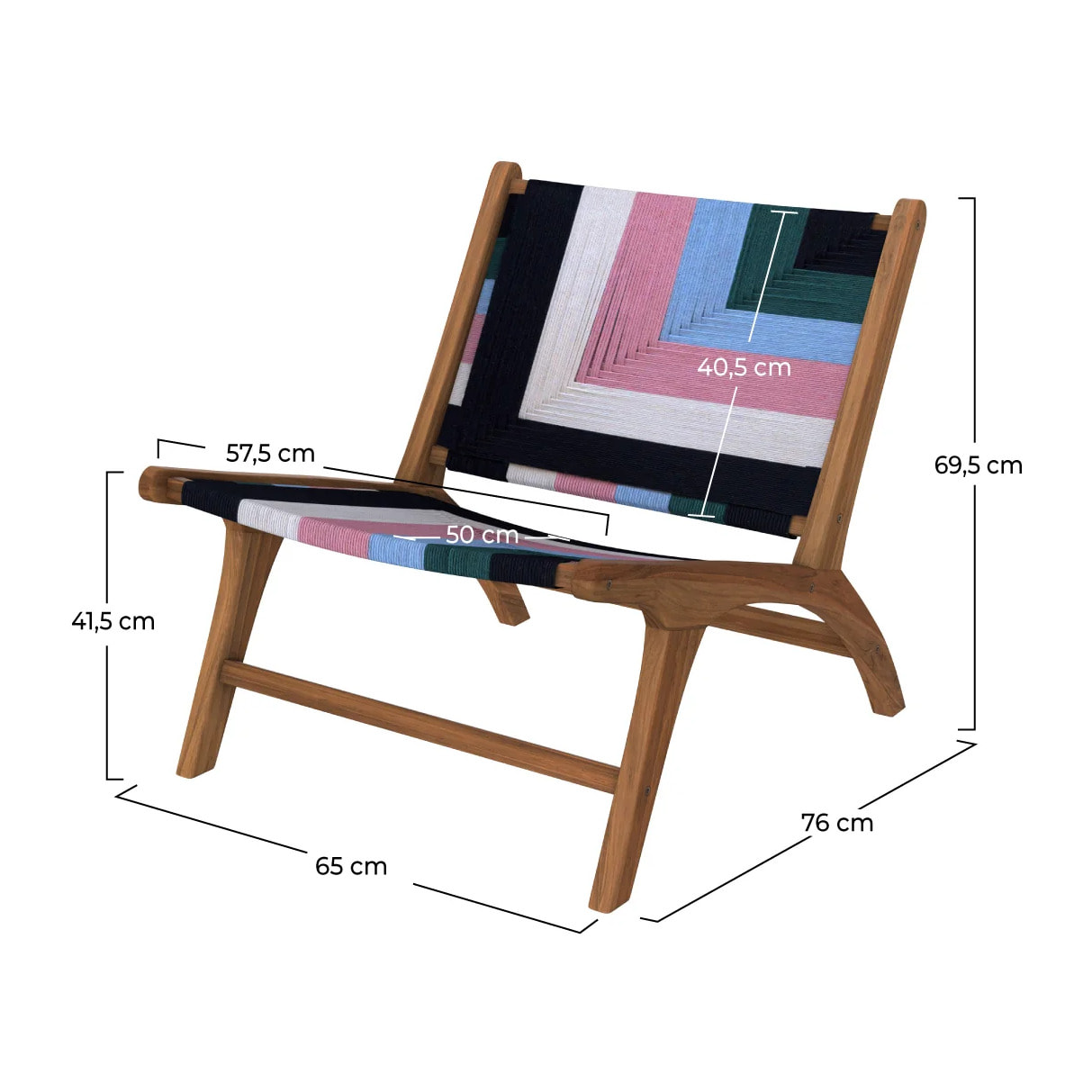 Fauteuil multicolore en fil de laine tressé et bois de teck - Callie