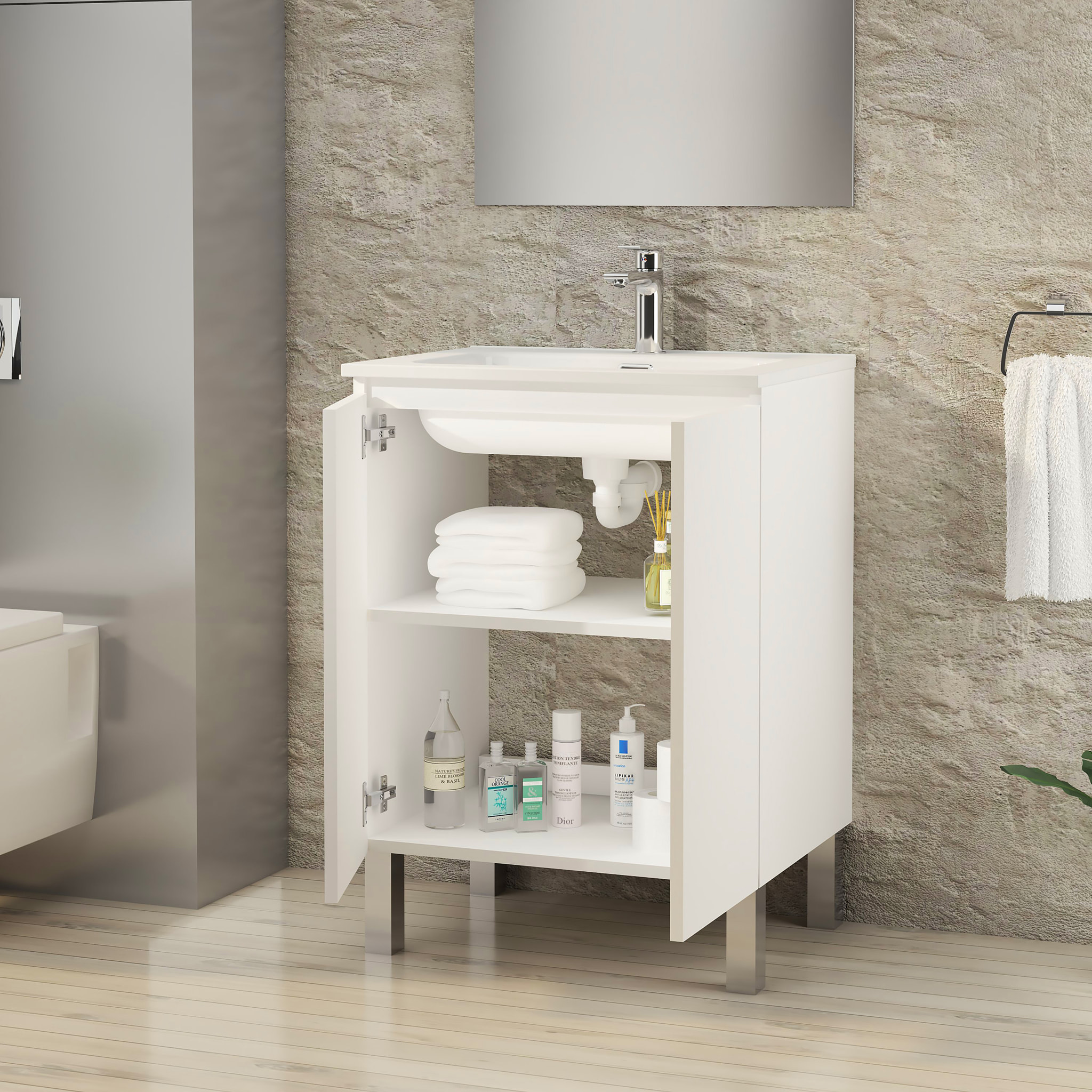 Conjunto de Baño Lust | 80 cm Blanco | Dos Puertas | Lavabo Encastrado | No incluye Espejo | Mueble Montado | Alday