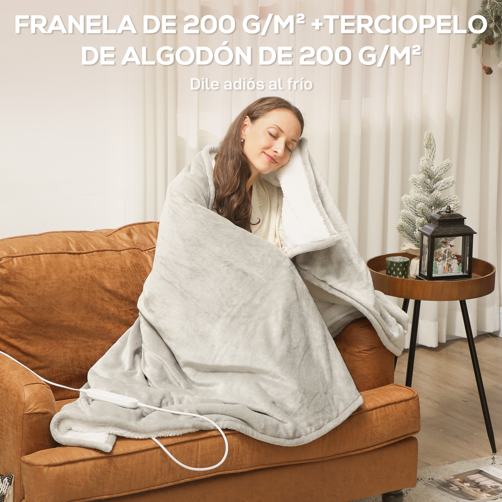 Manta Eléctrica Grande, Manta Térmica Sofá, 180x130 cm, Tejido Suave, 10 Niveles de Temperatura, Temporizador, Lavable en Lavadora, Protección contra Sobrecalentamiento, Pantalla LED, Gris
