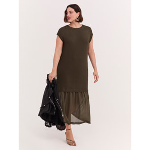 Fiorella Rubino - Vestido largo de punto con volante - Verde militare