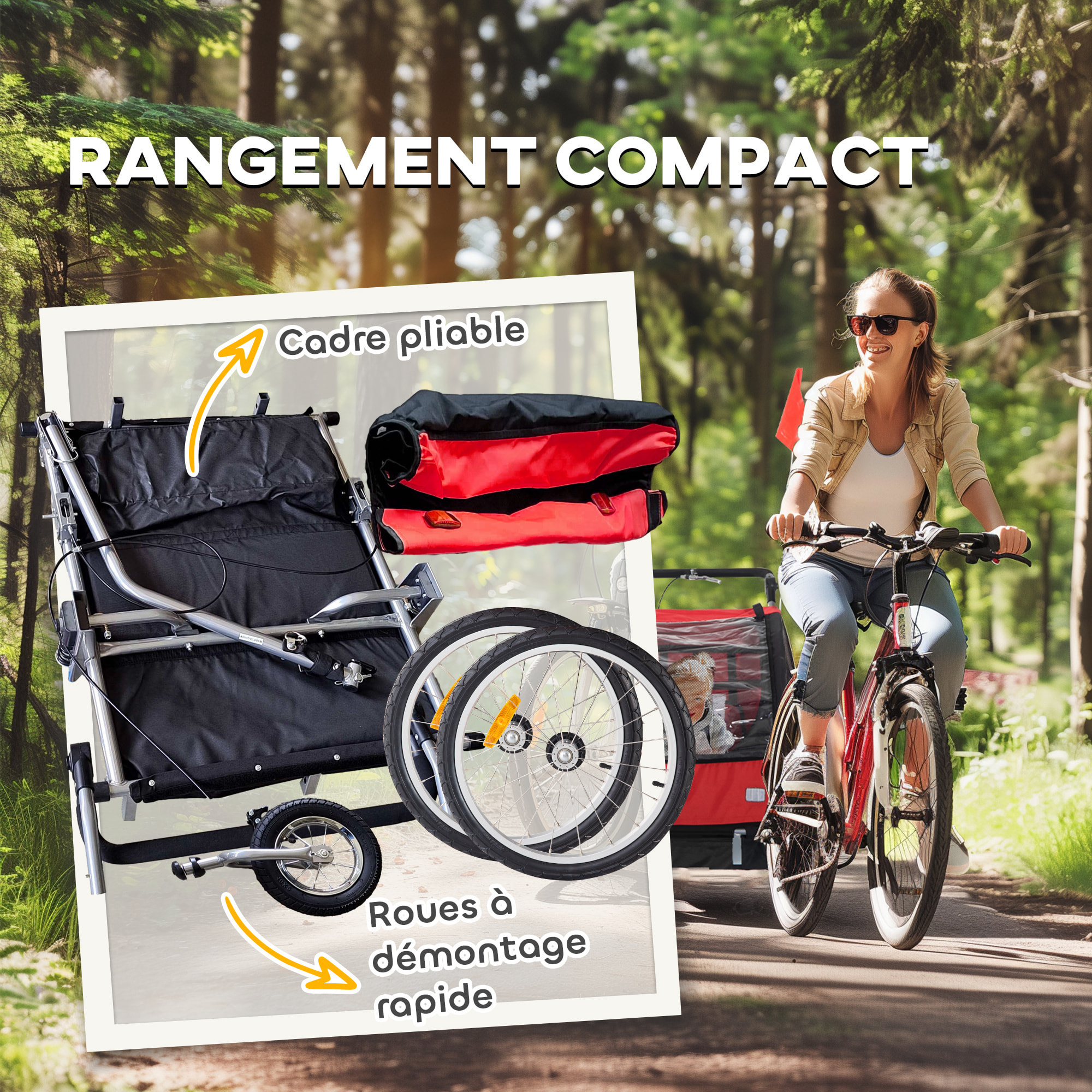Remorque vélo jogger 2 en 1 enfant drapeau roue avant pivotante réflecteurs barre d'attelage inclus noir rouge
