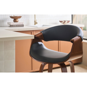 Tabouret de bar design noir et bois foncé 65 cm pivotant 360° ARAMIS
