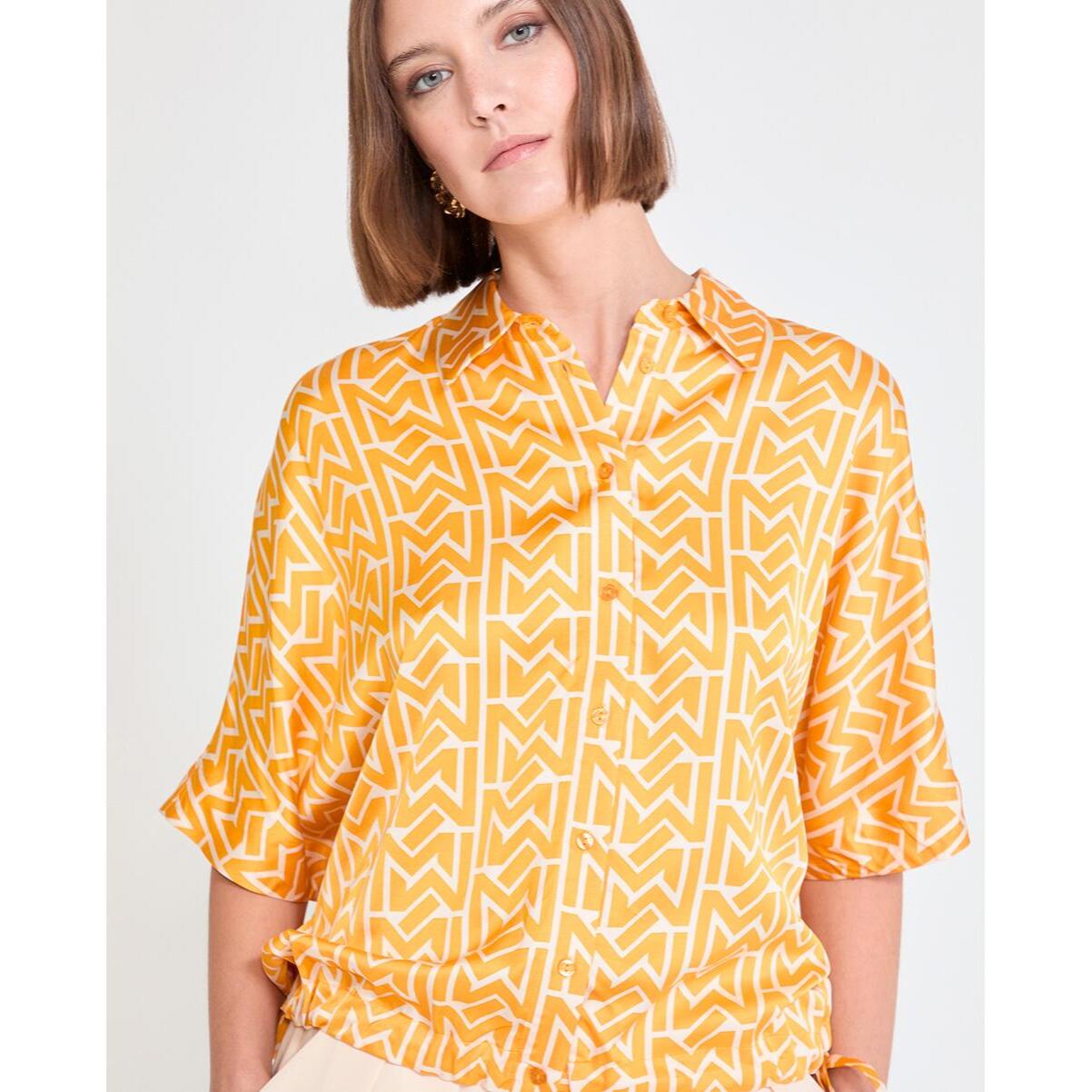 camicia in raso con maniche a sbuffo e stampa M