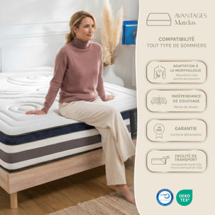 Matelas Quintessence, Mémoire de Forme, Mousse Haute Densité & Hyper Soft, 30 cm, Accueil Enveloppant, Soutien Ferme