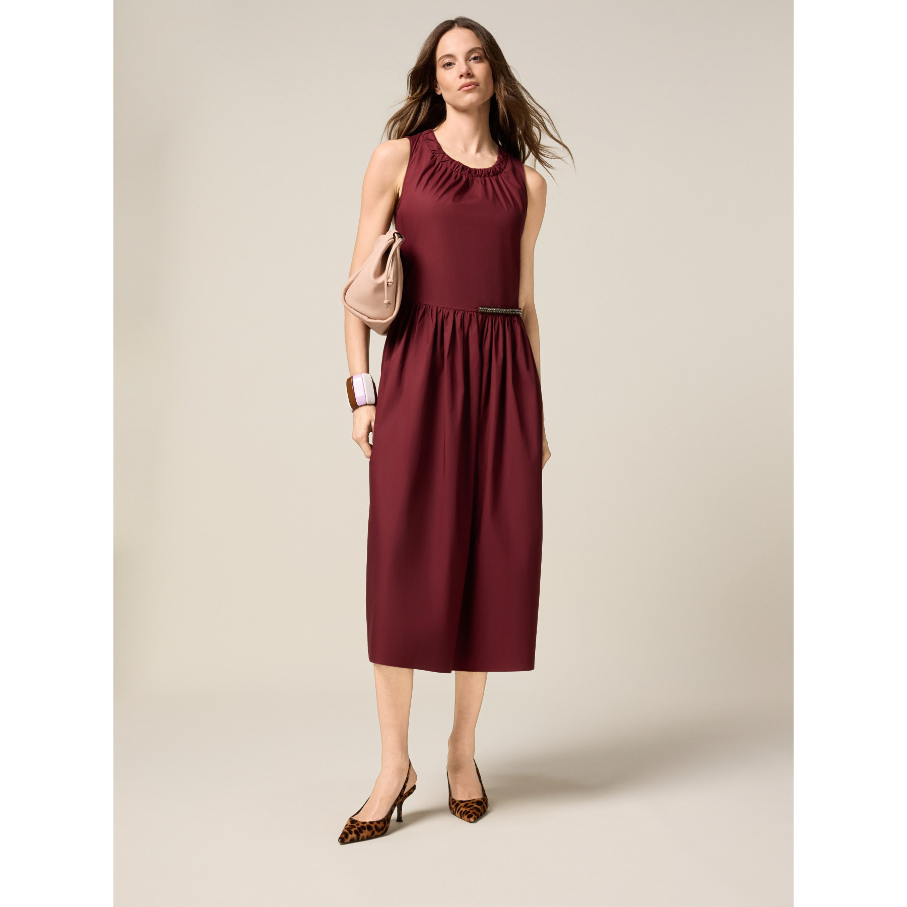 Oltre - Vestito flare midi in popeline - Bordeaux