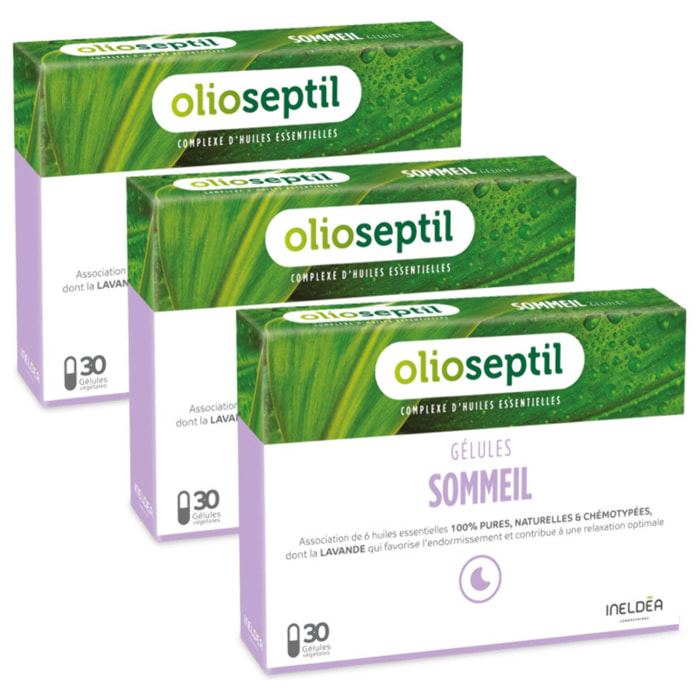 OLIOSEPTIL - Gélules Sommeil - Aide à l'endormissement - Contribue à un sommeil réparateur - Participe à la détente et la relaxation - Aux Huiles Essentielles - Sans Gluten - Lot de 3 produits