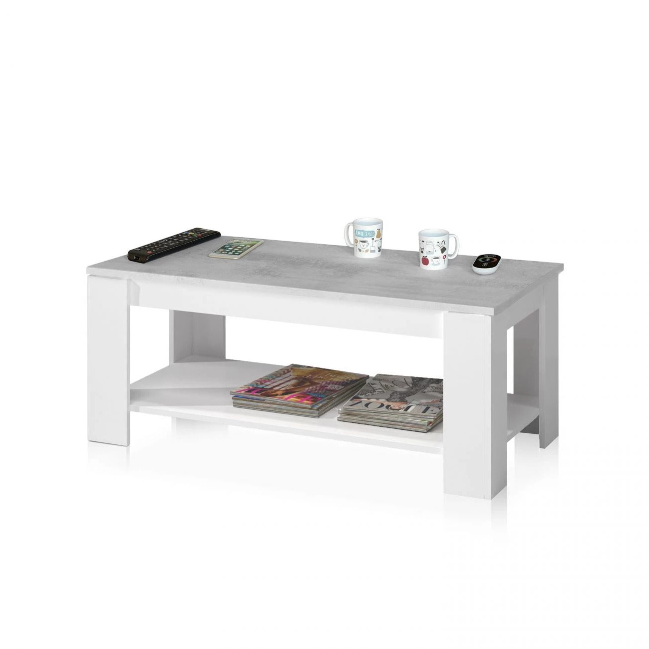 Mesa de centro elevable Ambit Blanco Artik (Blanco Mate) - Gris Cemento
