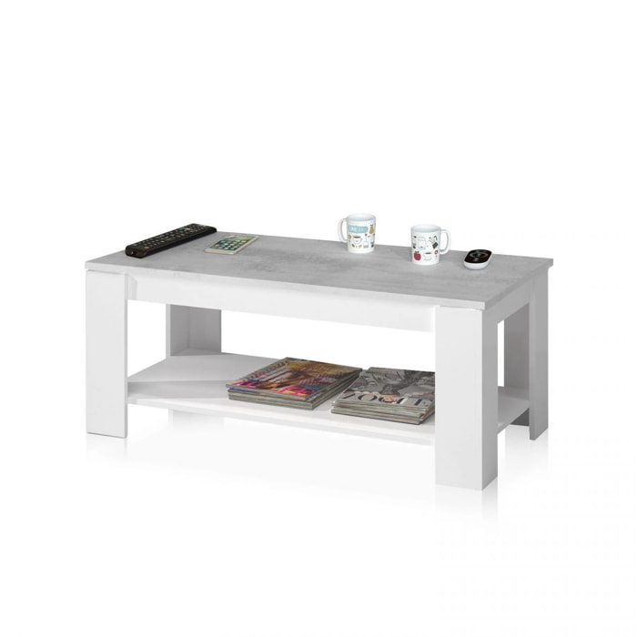Mesa de centro elevable Ambit Blanco Artik (Blanco Mate) - Gris Cemento