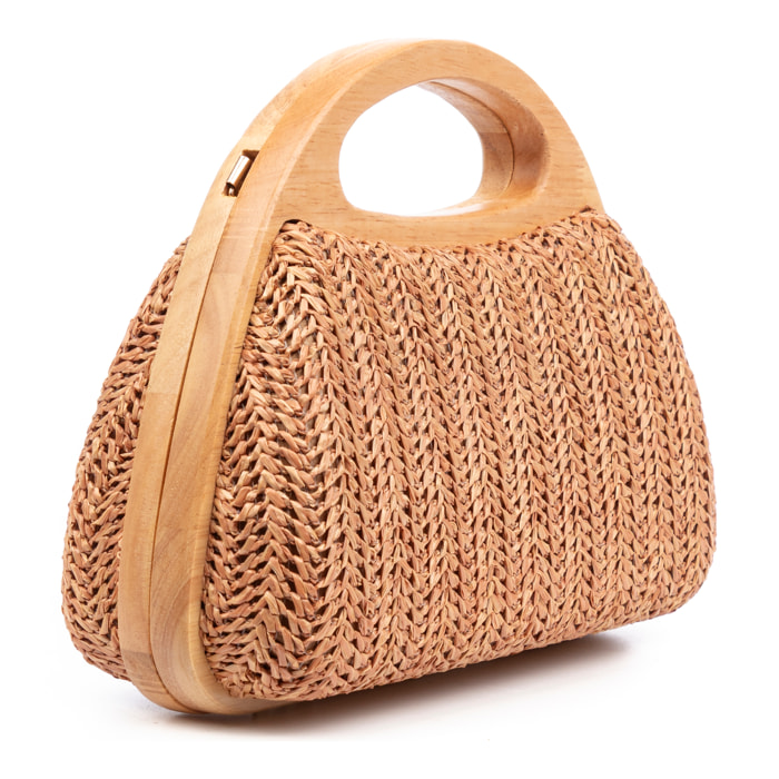 FIRENZE ARTEGIANI Bella Borsa a tracolla Donna. Realizzata in legno naturale e carta con disegno intrecciato. Prodotto in Cina Colore: Marrone
