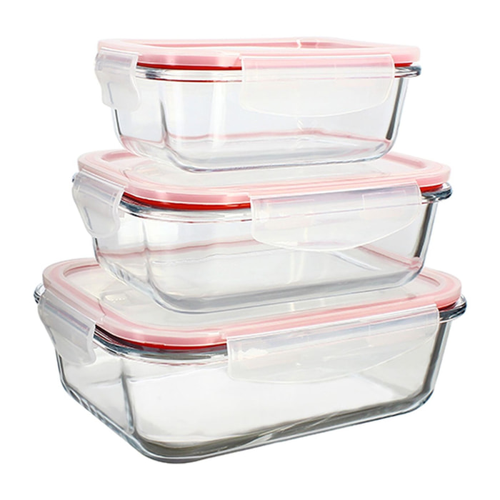 Lot de 3 boîtes hermétiques en verre  CLEMENTINE