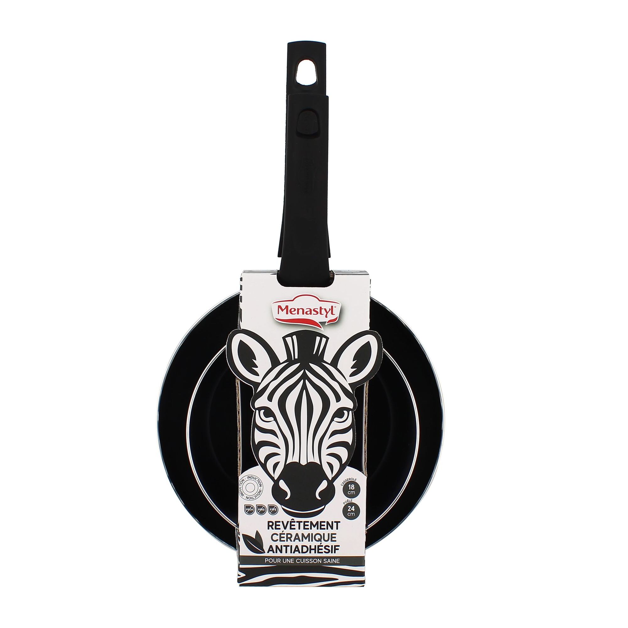 Lot de poêle et casserole en aluminium à motif zèbre - tous feux ANIMALS