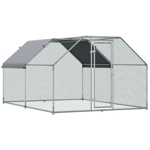 Gallinero de Metal Alambre Tela Oxford 2,8x3,8x1,95m Plata