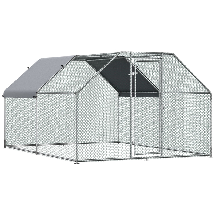 Gallinero de Metal Alambre Tela Oxford 2,8x3,8x1,95m Plata